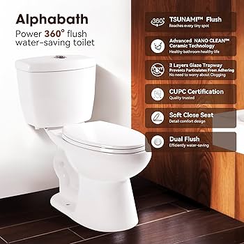 Alphabath 17“ Comfort Height Toilet with Soft close seat, Two